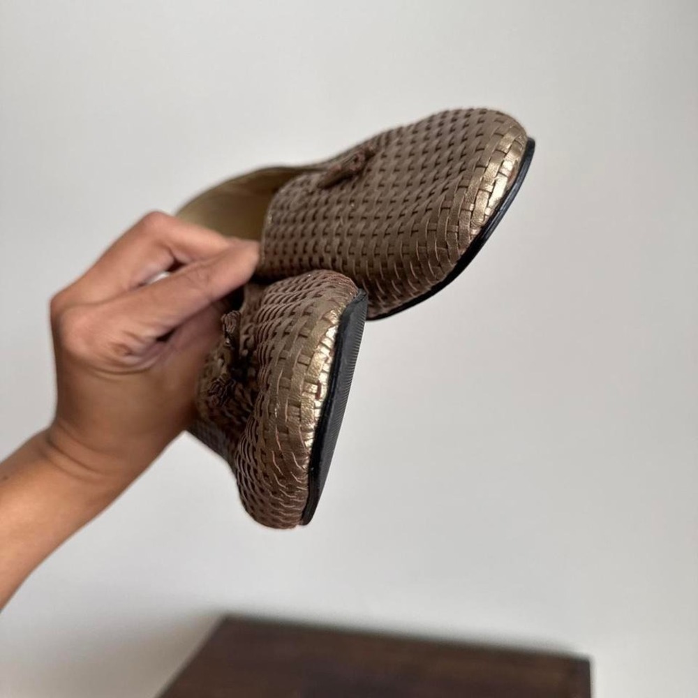 Vintage Gold Woven Leather Loafer Size 10 Wide basket braided tassel - Picture 4 of 8